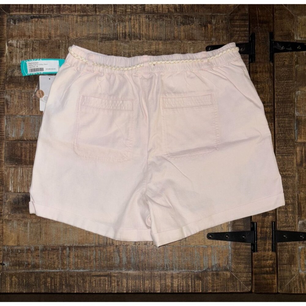 NWT New Flag & Anthem Shirley Pull On Utility Shorts Light Pink Cotton Linen M - Picture 3 of 8